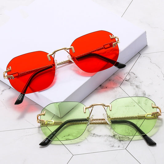 Simple Frameless One Piece Oval Sunglasses