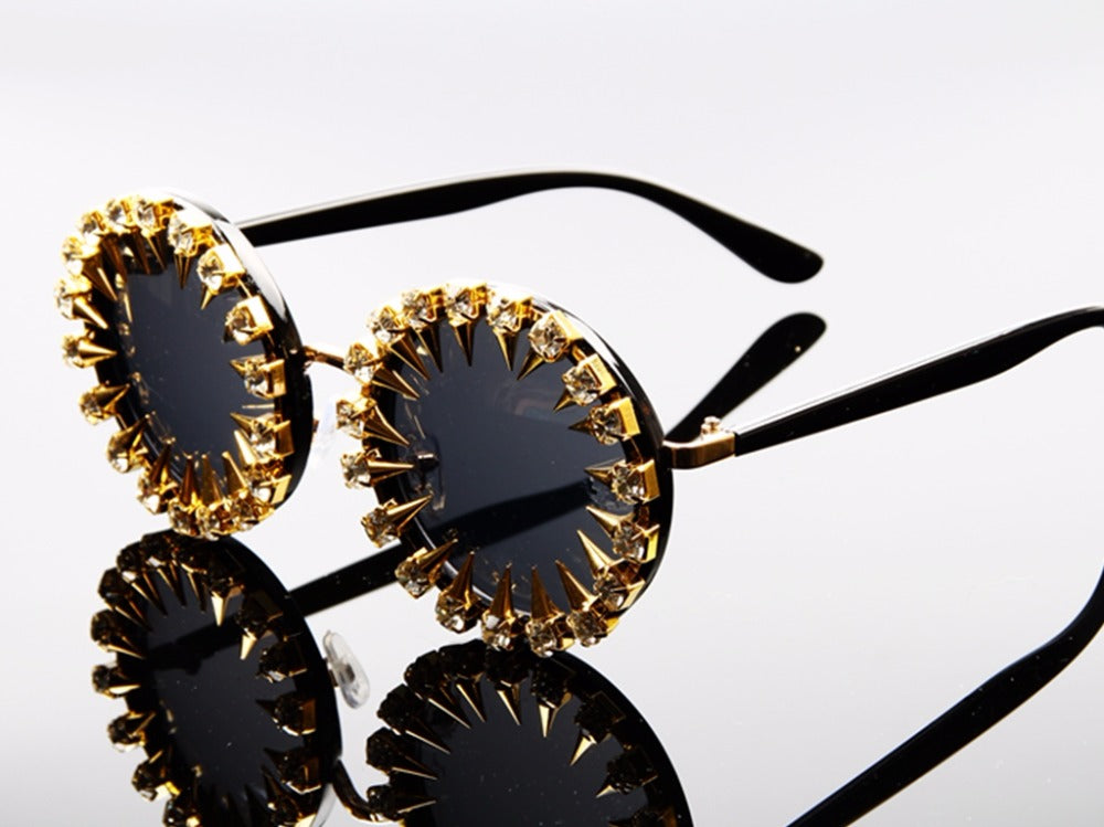 Rhinestone Round Women Sunglasses - UV400