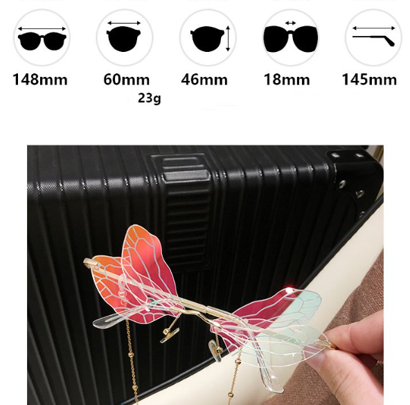 Wing Chain Decorative Women's Sunglasses Photo Glasses