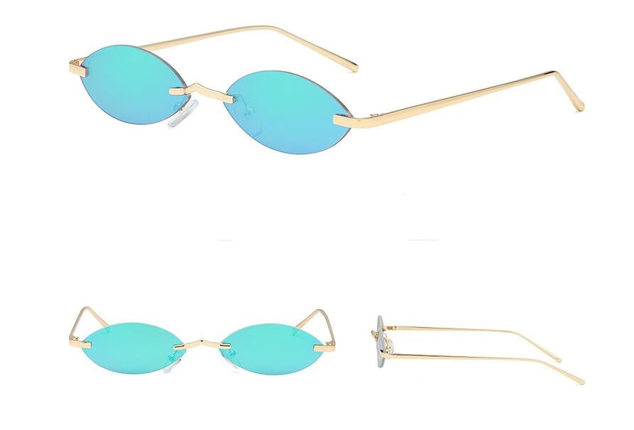 Elliptical sunglasses ladies metal frame sunglasses frameless colorful sunglasses